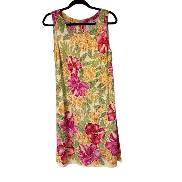 R&K Tropical Floral Sequin Detail Sleeveless Pullover Dress 100% Rayon Sz 12 - Picture 1 of 6